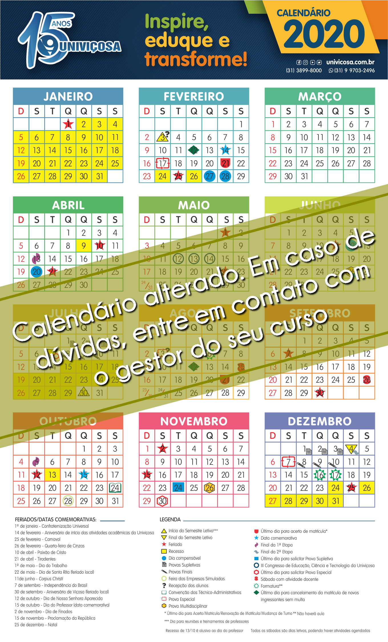 Calendário letivo graduação